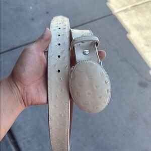 Unisex Cream Ostrich Leather Belt